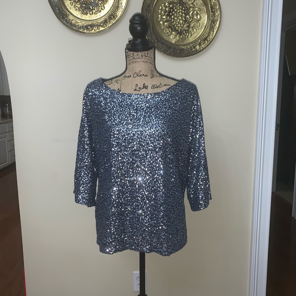 Gap Silver Sequin Kimono Sleeve Blouse